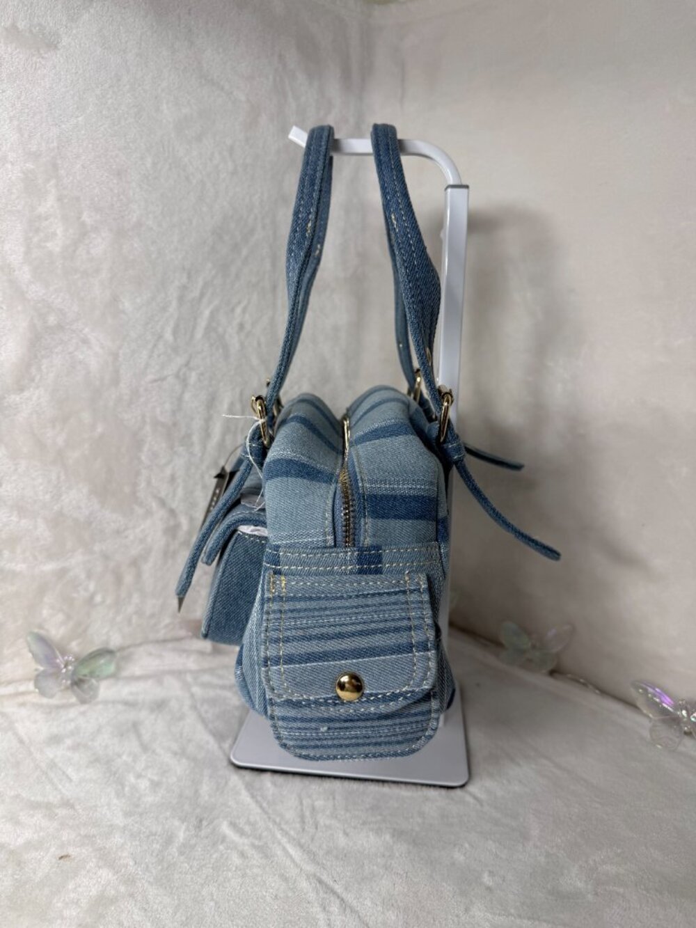True Religion Denim Shoulder Bag NWT with Handmade Pepa by Murr Bagcharm - Picture 3 of 9